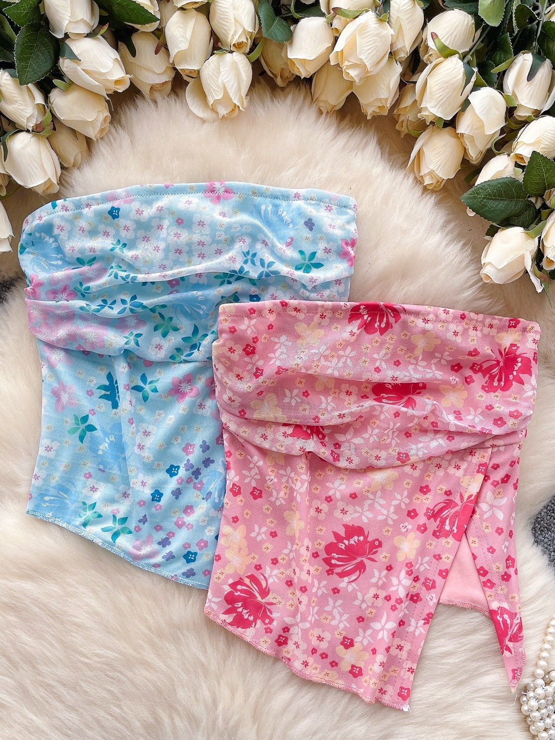 Top portefeuille fleuri bleu et rose élégant