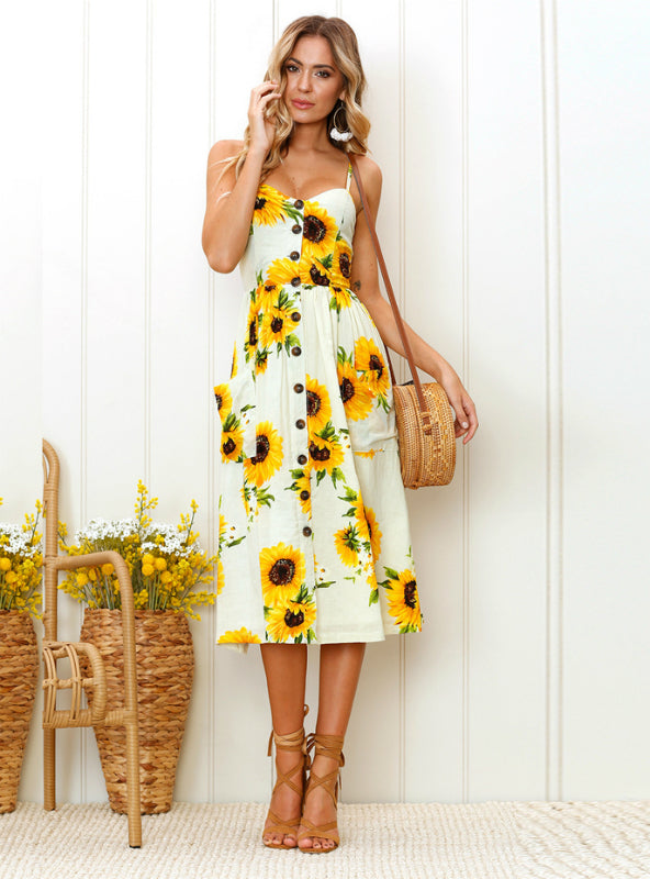 Robe longue bohème femme à imprimé fleurs et pois