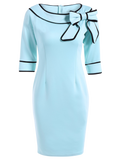 Robe crayon élégante col fendu avec nœud