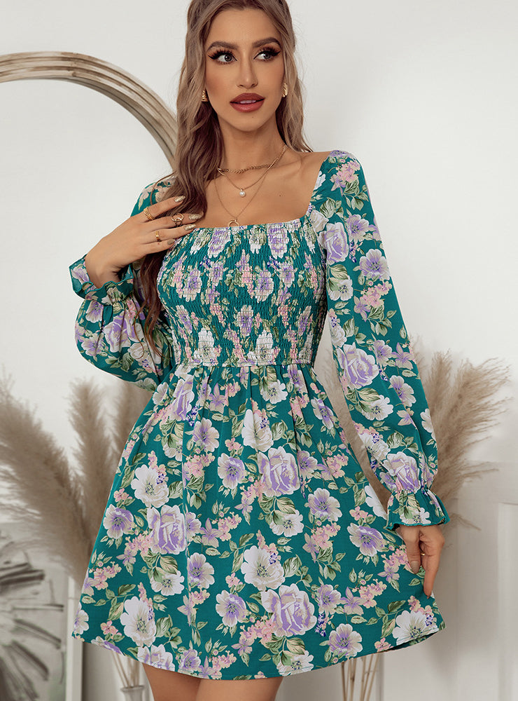 Robe midi sans manches à imprimé feuilles