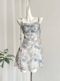Robe d'été élégante bleue à imprimé aquarelle