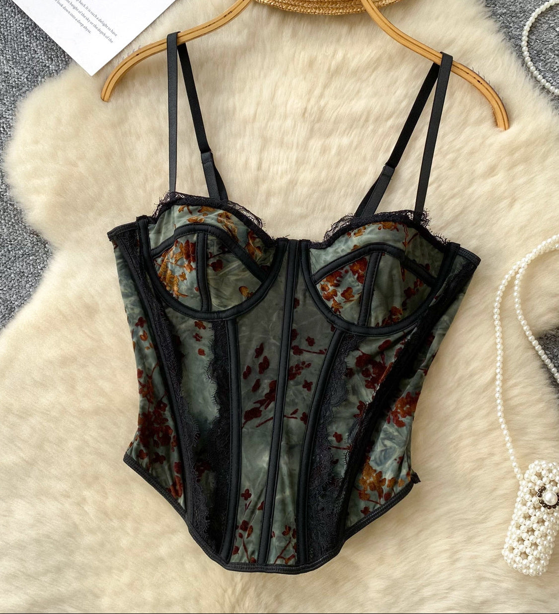 Top corset vintage à imprimé floral